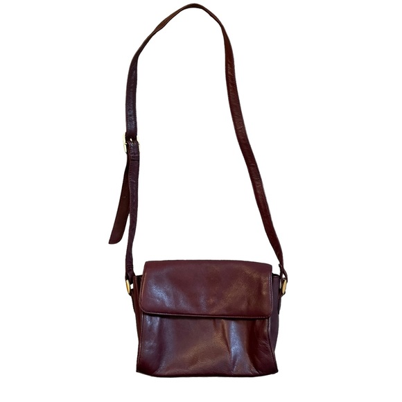 SOLD! Etienne Aigner Genuine Leather Small Crossbody Bag Foldover Burgundy Red - Picture 3 of 12